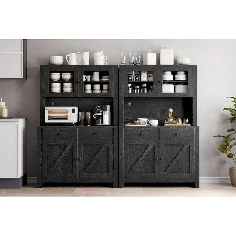 White / Grey / Black Farmhouse Kitchen Pantry Cabinet with Microwave Stand – Single Unit
