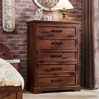 Commode rustique à 5 tiroirs avec poignées métalliques – Marron / Noir / Gris / Blanc – Unité individuelle