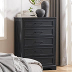 Commode rustique à 5 tiroirs avec poignées métalliques – Marron / Noir / Gris / Blanc – Unité individuelle