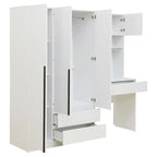 Armoire-penderie 3-en-1 avec coiffeuse, ensemble de bureau, armoire de chambre avec 2 tiroirs, armoire-penderie à 3 portes avec espace de rangement