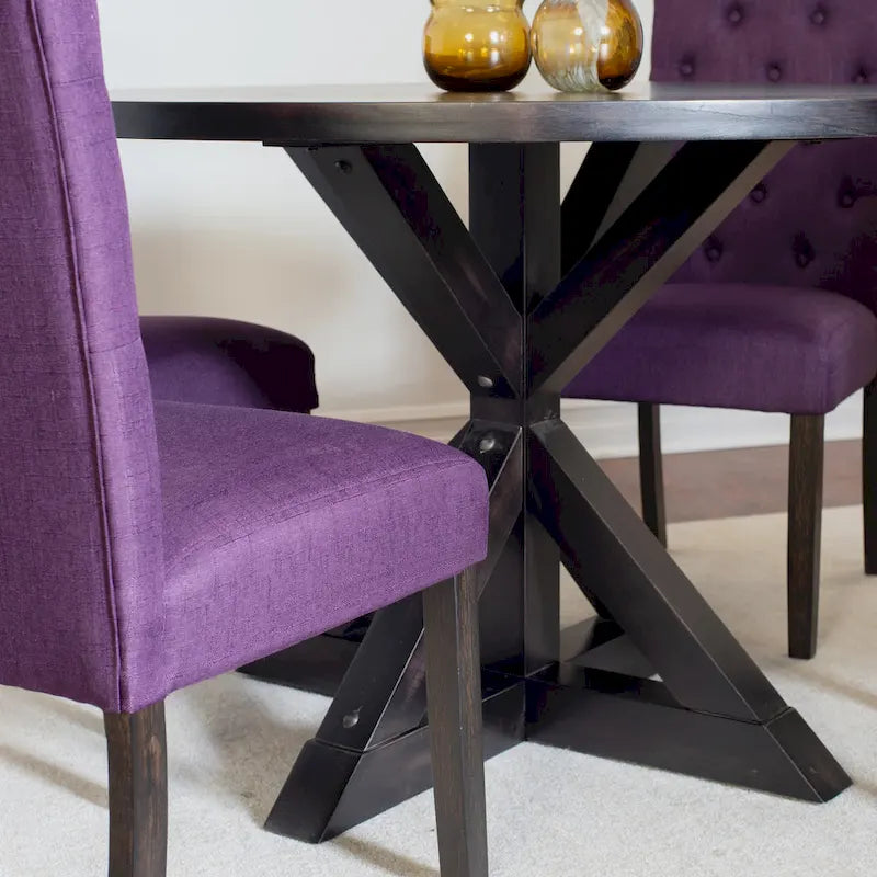 Ensemble de salle à manger rond 5 pièces, ensemble de meubles de salle à manger avec table à manger en croix et 4 chaises rembourrées