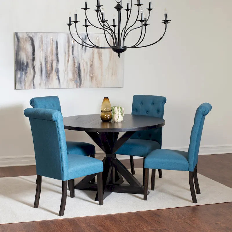 Ensemble de salle à manger rond 5 pièces, ensemble de meubles de salle à manger avec table à manger en croix et 4 chaises rembourrées