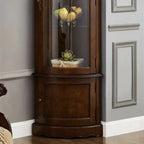 Meuble d'angle classique en bois d'hévéa marron avec porte vitrée