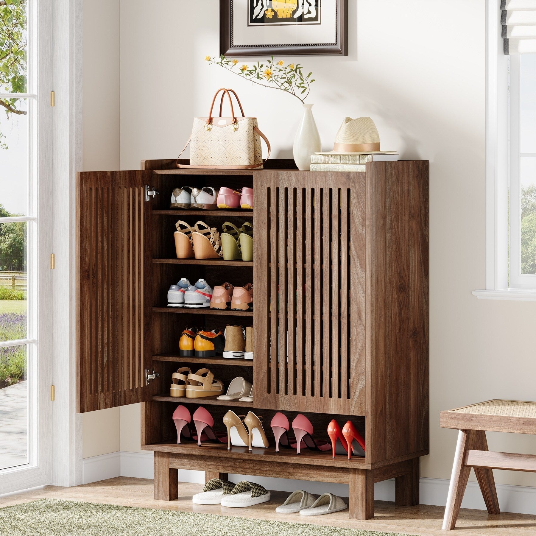 Meuble à chaussures 24 paires avec porte pour entrée et salon