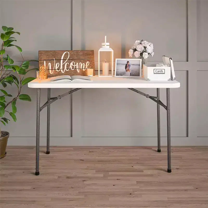 Table utilitaire multifonctionnelle pliante droite 4' blanche - Room & Joy : Bureau portable, utilisation intérieure/extérieure
