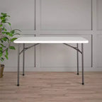 Table utilitaire multifonctionnelle pliante droite 4' blanche - Room & Joy : Bureau portable, utilisation intérieure/extérieure