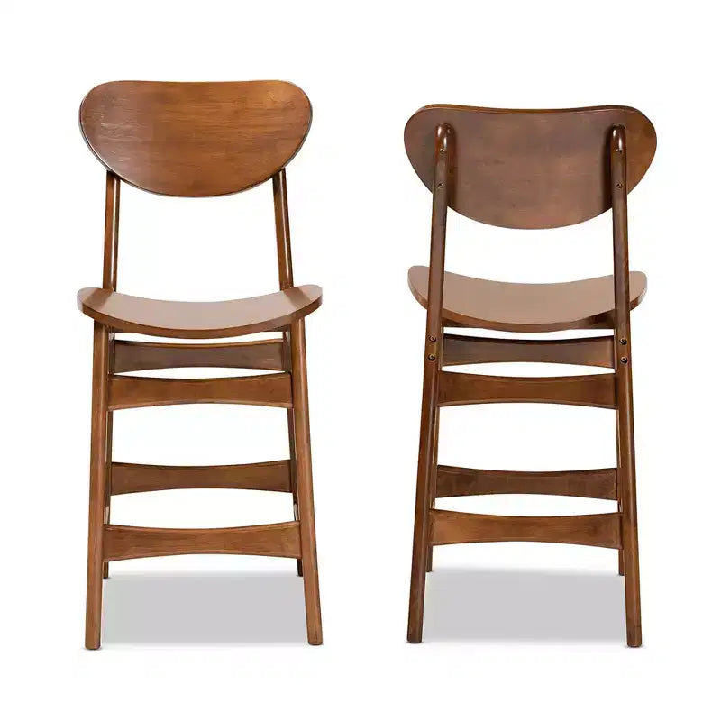Lot de 2 tabourets de bar hauteur comptoir Katya en bois, marron - Baxton Studio : finition noyer, revêtement en polyester, repose-pieds