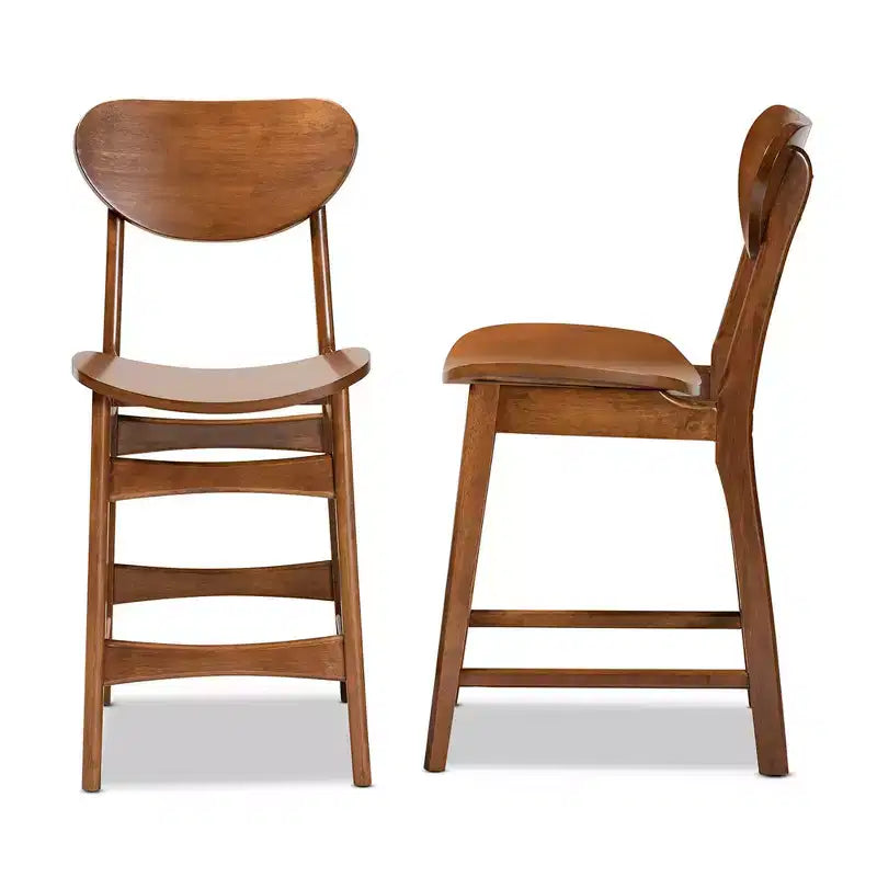 Lot de 2 tabourets de bar hauteur comptoir Katya en bois, marron - Baxton Studio : finition noyer, revêtement en polyester, repose-pieds