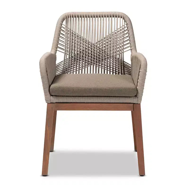 bali & pari Chaise de salle à manger avec accoudoirs Jennifer en corde tressée Acajou Gris/Noyer : Rembourrée, Aucun assemblage requis, Polyester/Coton