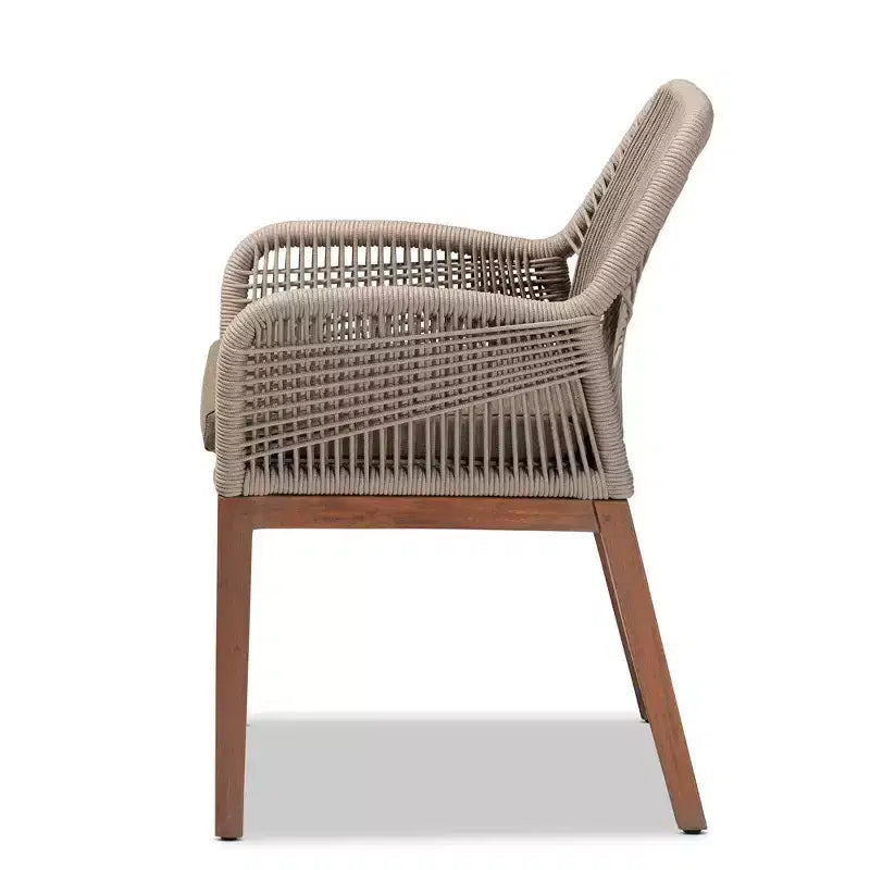 bali & pari Chaise de salle à manger avec accoudoirs Jennifer en corde tressée Acajou Gris/Noyer : Rembourrée, Aucun assemblage requis, Polyester/Coton
