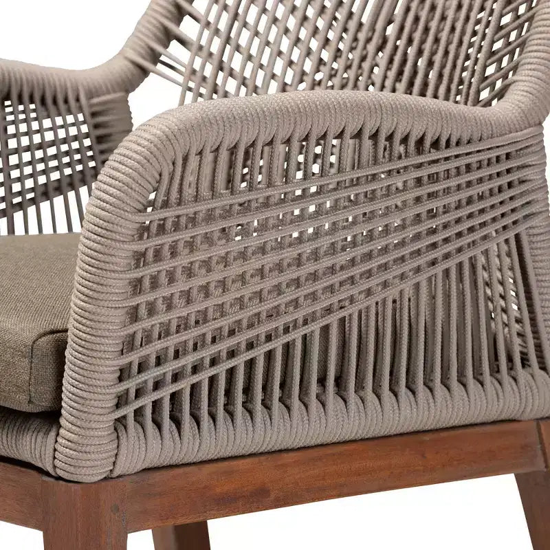 bali & pari Chaise de salle à manger avec accoudoirs Jennifer en corde tressée Acajou Gris/Noyer : Rembourrée, Aucun assemblage requis, Polyester/Coton