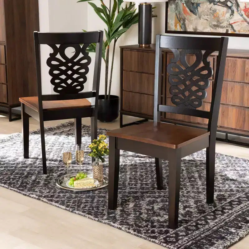 Lot de 2 chaises de salle à manger bicolores Wood Gervais marron foncé - Baxton Studio