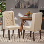 Christopher Knight Home Lot de 2 chaises de salle à manger en bois Blount avec coussins en tissu beige/finition naturelle : cadre en bouleau, dossier capitonné