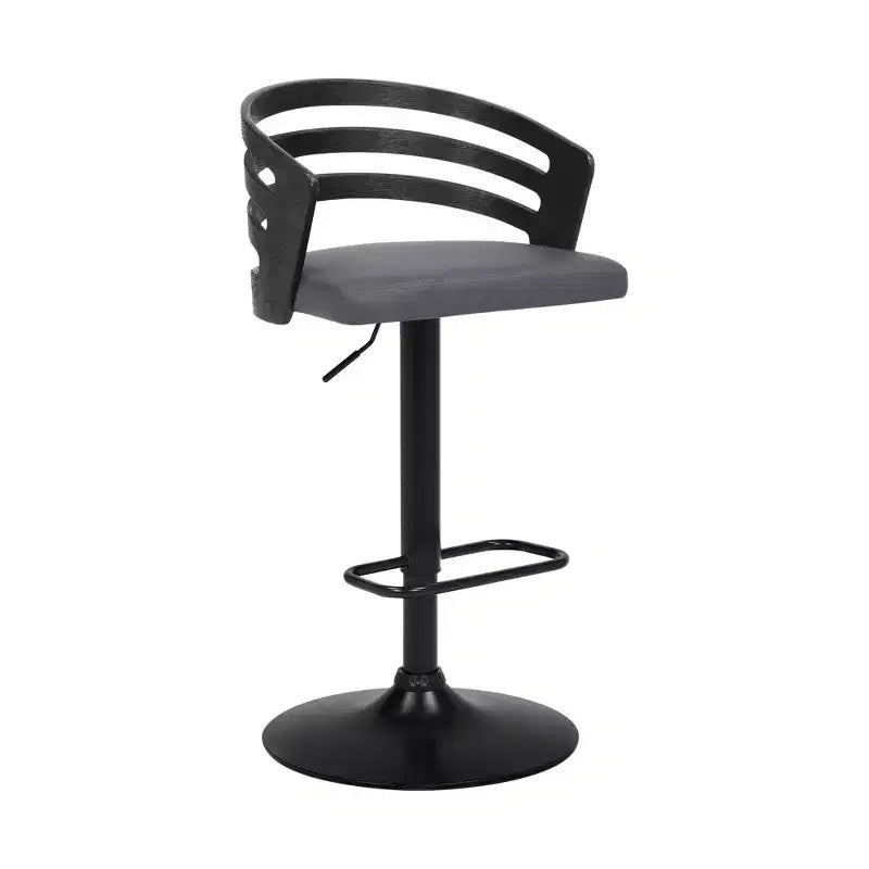 Adele Adjustable Faux Leather Metal Swivel Barstool Gray/Black - Armen Living: Square Upholstered, Floor Protectors, Foam Fill
