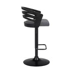 Tabouret de bar pivotant en similicuir et métal gris/noir Adele - Armen Living : Assise carrée rembourrée, patins de protection, rembourrage en mousse