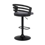 Tabouret de bar pivotant en similicuir et métal gris/noir Adele - Armen Living : Assise carrée rembourrée, patins de protection, rembourrage en mousse
