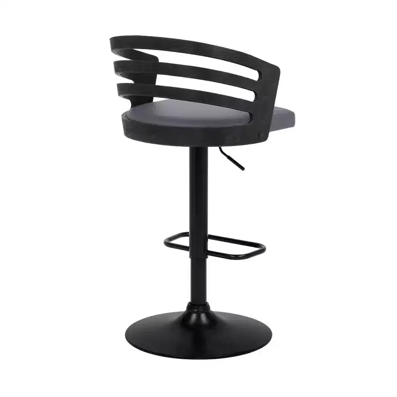Tabouret de bar pivotant en similicuir et métal gris/noir Adele - Armen Living : Assise carrée rembourrée, patins de protection, rembourrage en mousse