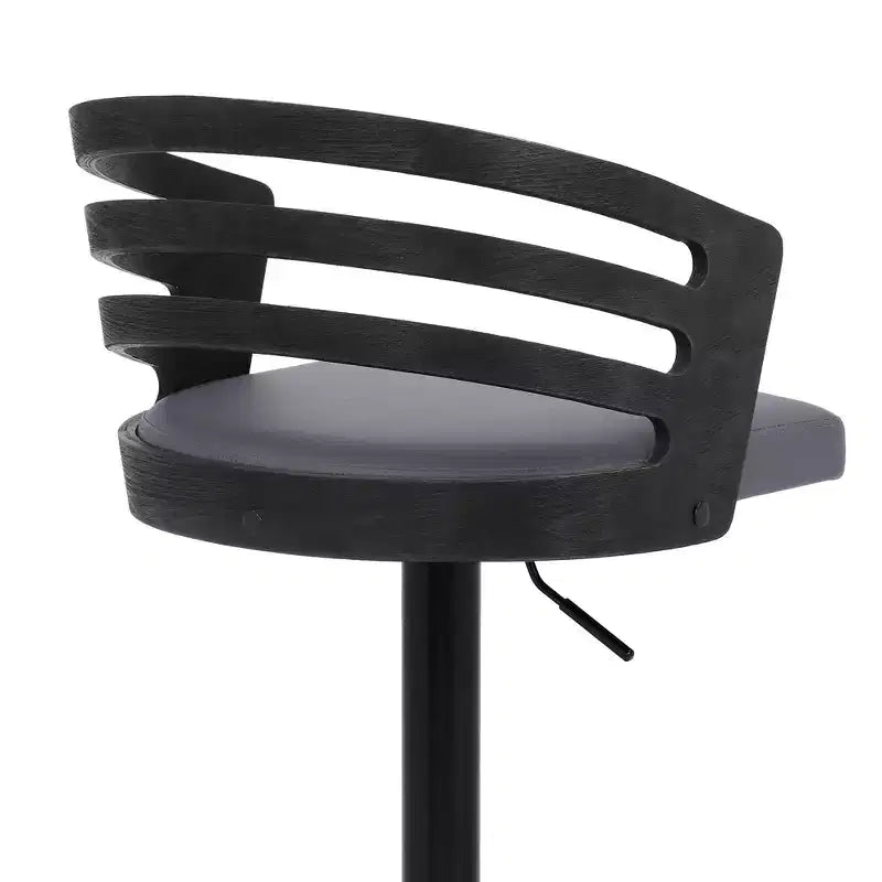 Tabouret de bar pivotant en similicuir et métal gris/noir Adele - Armen Living : Assise carrée rembourrée, patins de protection, rembourrage en mousse