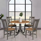Table à manger ronde 5 pièces de 42 po à double rabat avec 4 chaises à dossier ajouré Noyer/Charbon délavé - International Concepts