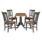 Table à manger ronde 5 pièces de 42 po à double rabat avec 4 chaises à dossier ajouré Noyer/Charbon délavé - International Concepts