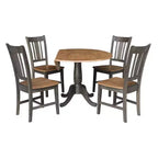 Table à manger ronde 5 pièces de 42 po à double rabat avec 4 chaises à dossier ajouré Noyer/Charbon délavé - International Concepts