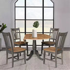 Table à manger ronde 5 pièces de 42 po à double rabat avec 4 chaises à dossier ajouré Noyer/Charbon délavé - International Concepts