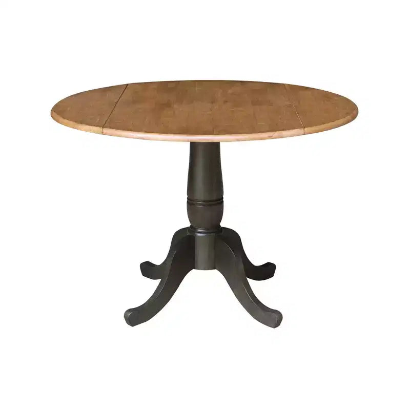 Table à manger ronde 5 pièces de 42 po à double rabat avec 4 chaises à dossier ajouré Noyer/Charbon délavé - International Concepts