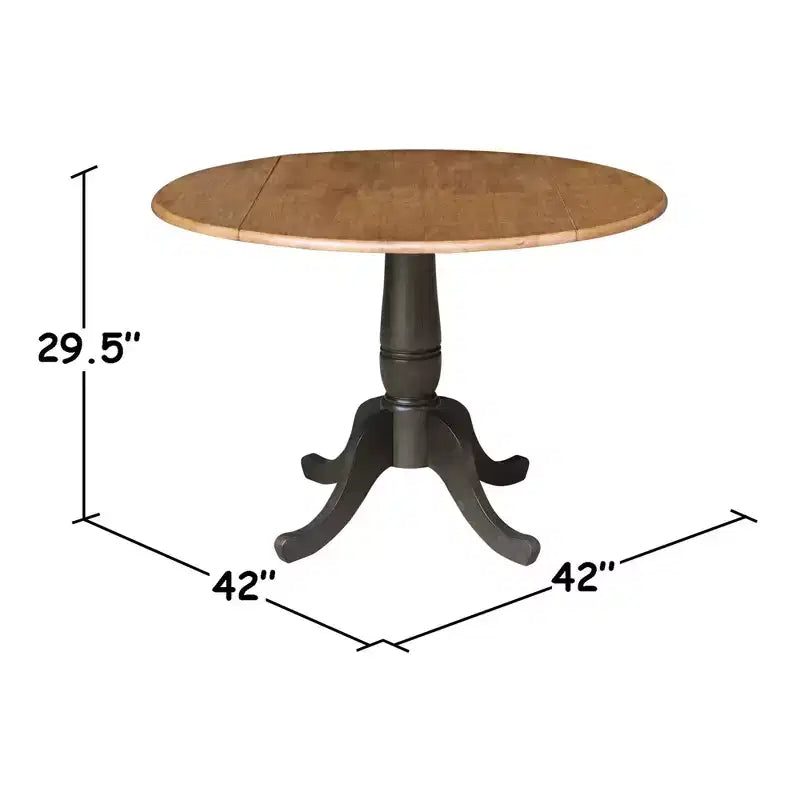 Table à manger ronde 5 pièces de 42 po à double rabat avec 4 chaises à dossier ajouré Noyer/Charbon délavé - International Concepts