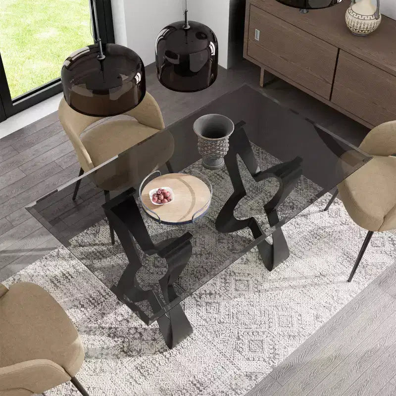 Table à manger rectangulaire moderne en verre 58" Poppy Hill Noir/Gris - HOMES: Inside + Out : Bord biseauté, Cadre en acier