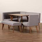 Ensemble de salle à manger moderne Odessa 5 pièces du milieu du siècle : Table en bois d'hévéa marron et sièges rembourrés, pieds incurvés, 4 places, non extensible