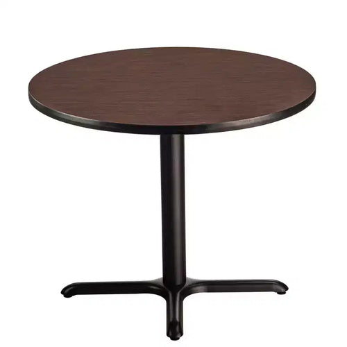Table de salle à manger ronde en composite de 36" de diamètre, hauteur standard, stratifiée acajou avec piètement en acier noir - National Public Seating : Style moderne, 4 places