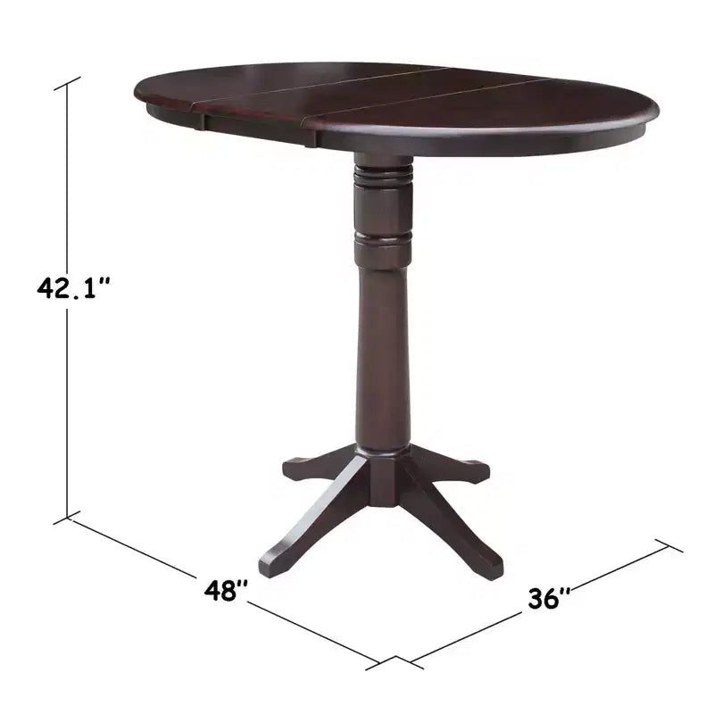 Table de salle à manger ronde Magnolia de 36 po, hauteur bar, avec rallonge de 12 po, moka riche - International Concepts