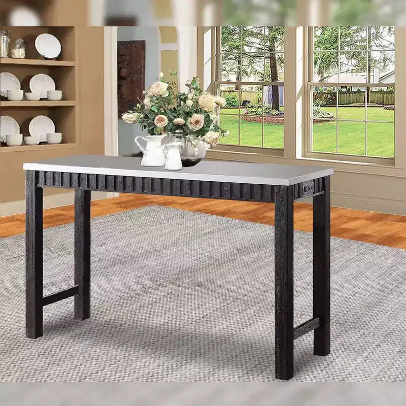 Ensemble de salle à manger Necalli de 152,4 cm avec plateau en marbre et hauteur de comptoir Espresso vieilli - Acme Furniture : 4 pièces, sièges en microfibre, base luge