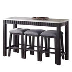 Ensemble de salle à manger Necalli de 152,4 cm avec plateau en marbre et hauteur de comptoir Espresso vieilli - Acme Furniture : 4 pièces, sièges en microfibre, base luge
