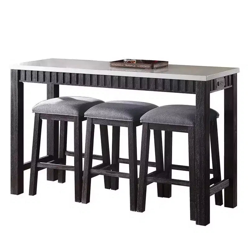 Ensemble de salle à manger Necalli de 152,4 cm avec plateau en marbre et hauteur de comptoir Espresso vieilli - Acme Furniture : 4 pièces, sièges en microfibre, base luge