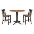 42" Round Counter Height Dining Table Set: Parawood, Pedestal Base, 2 Stools - International Concepts