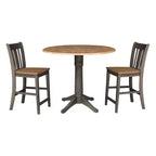 42" Round Counter Height Dining Table Set: Parawood, Pedestal Base, 2 Stools - International Concepts