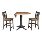 Ensemble de salle à manger rond de 42 po à hauteur de comptoir : Bois d'hévéa, piédestal, 2 tabourets - International Concepts
