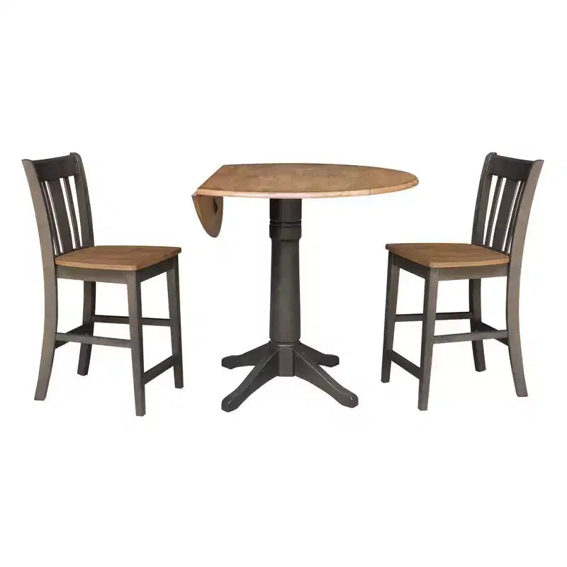 Ensemble de salle à manger rond de 42 po à hauteur de comptoir : Bois d'hévéa, piédestal, 2 tabourets - International Concepts