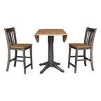 Ensemble de salle à manger rond de 42 po à hauteur de comptoir : Bois d'hévéa, piédestal, 2 tabourets - International Concepts