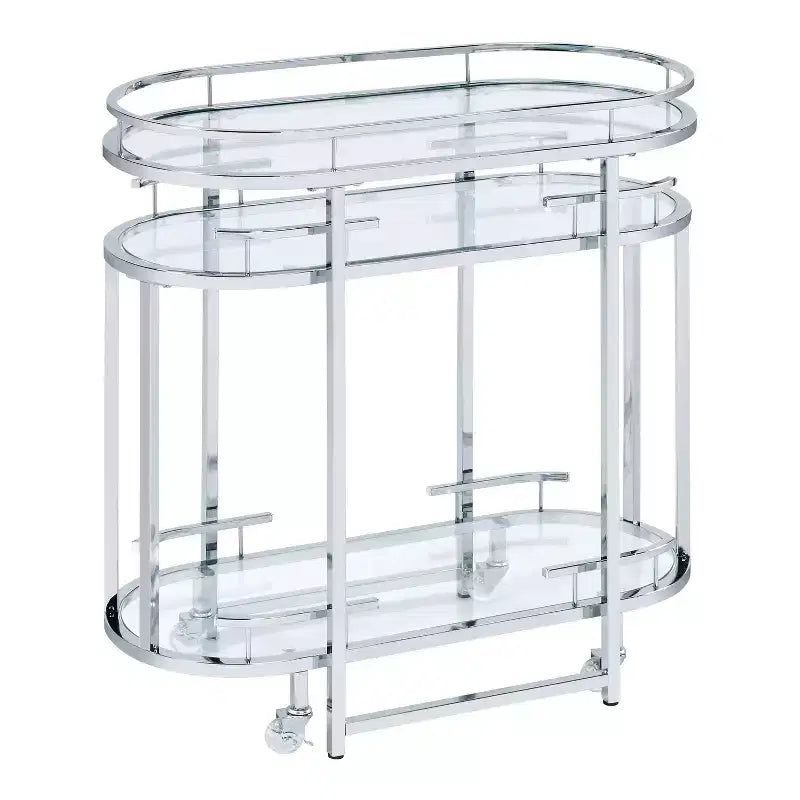 24/7 Shop At Home Carrowdore : Chariot à boissons mobile avec roulettes verrouillables, 3 niveaux finition chrome