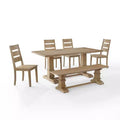 4pc Joanna Dining Set with Bench and 4 Ladder Back Chairs Rustic Brown - Crosley