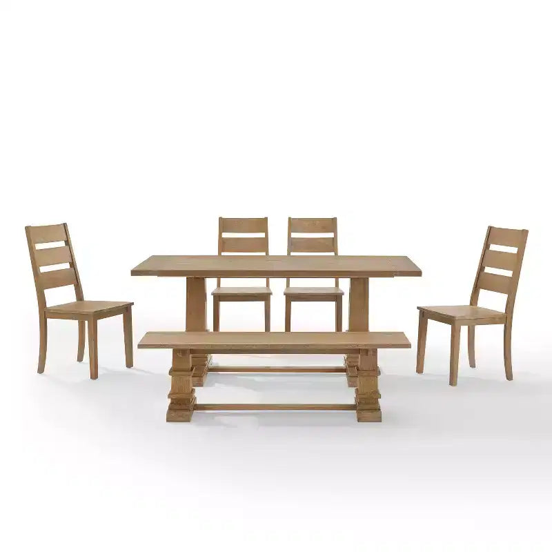 Ensemble de salle à manger 4 pièces Joanna avec banc et 4 chaises à dossier échelle marron rustique - Crosley