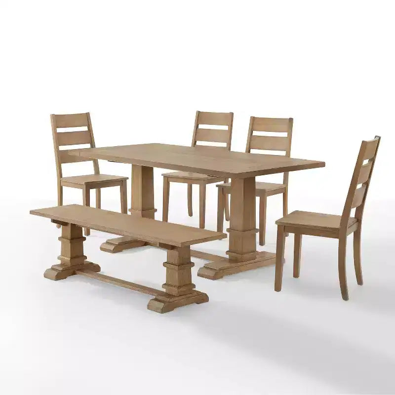 Ensemble de salle à manger 4 pièces Joanna avec banc et 4 chaises à dossier échelle marron rustique - Crosley