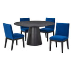 Buylateral Ensemble de salle à manger moderne 5 pièces North Bay, rond 59 po, bleu marine : chaises en velours, bois d'hévéa
