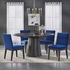 Buylateral Ensemble de salle à manger moderne 5 pièces North Bay, rond 59 po, bleu marine : chaises en velours, bois d'hévéa
