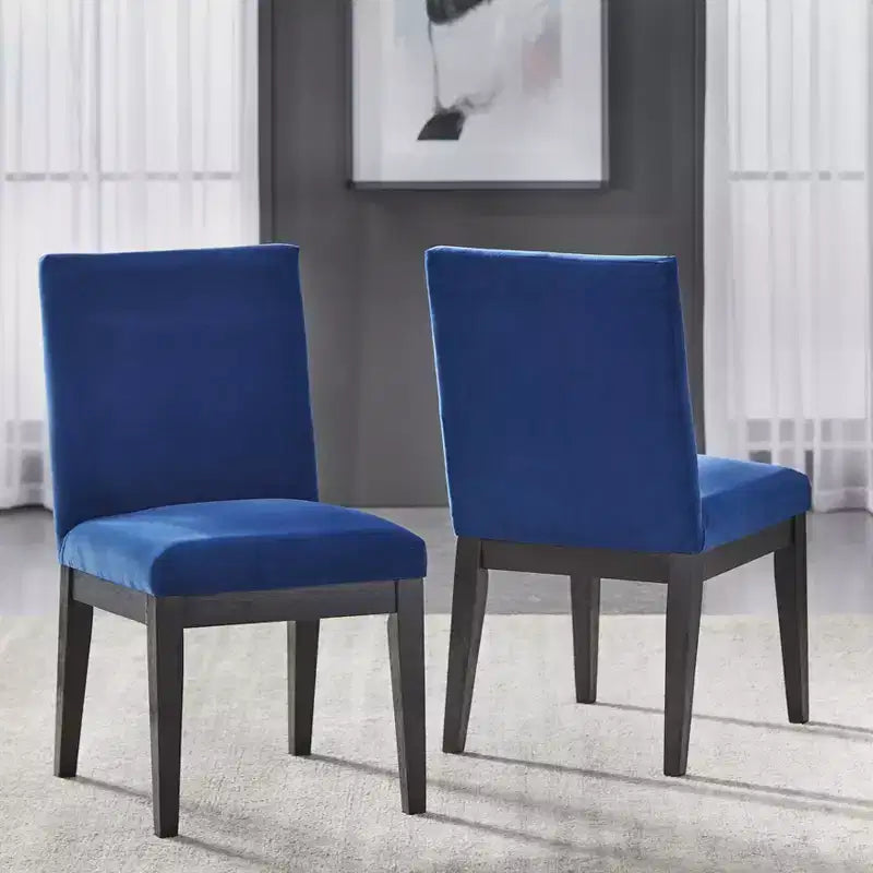 Buylateral Ensemble de salle à manger moderne 5 pièces North Bay, rond 59 po, bleu marine : chaises en velours, bois d'hévéa