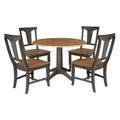 42" Round Dual Drop Leaf Dining Table with 4 Panel Back Chairs Hickory/Washed Coal - International Concepts: Traditional Style, Rubberwood Frame