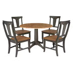 42" Round Dual Drop Leaf Dining Table with 4 Panel Back Chairs Hickory/Washed Coal - International Concepts: Traditional Style, Rubberwood Frame
