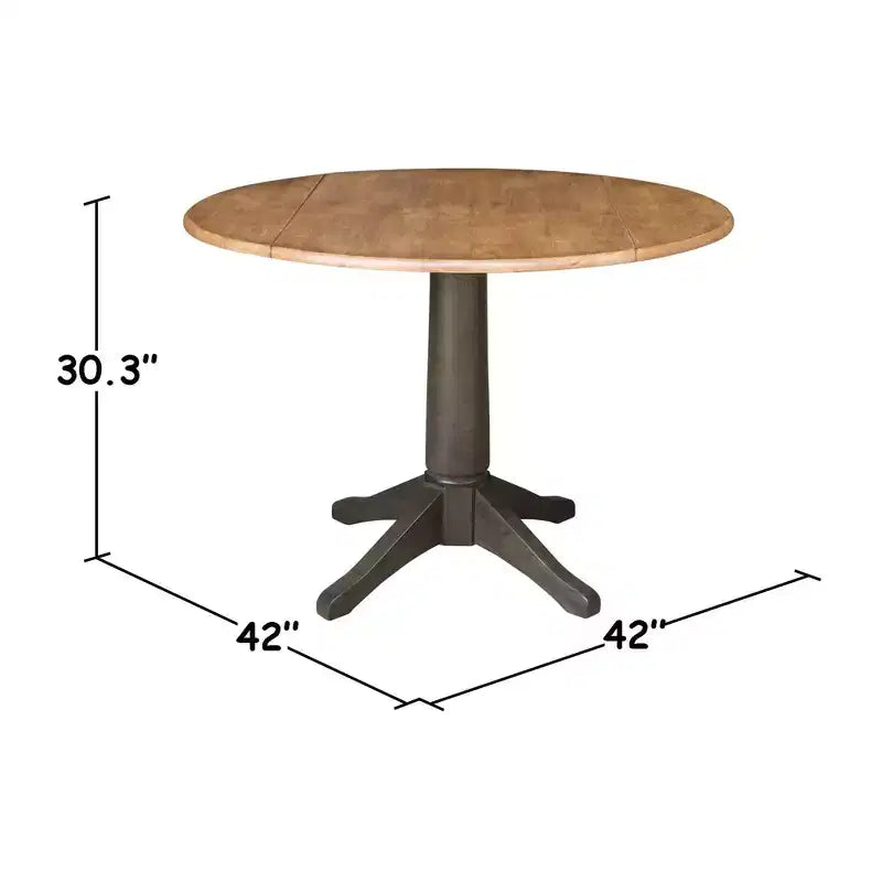 Table de salle à manger ronde de 42 po à double abattant avec 4 chaises à dossier à panneaux Hickory/Washed Coal - International Concepts : style traditionnel, cadre en bois d'hévéa
